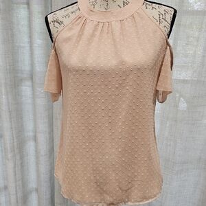 Marchesa Light Pink Textured Cold Shoulder Blouse
